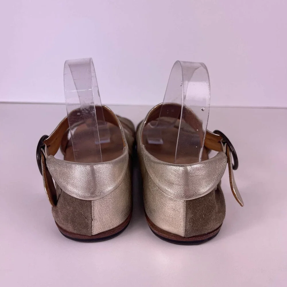 P Monjo Daniela Platino Mocha Gold Tan Leather Sandals Flats Women's Size 40 10